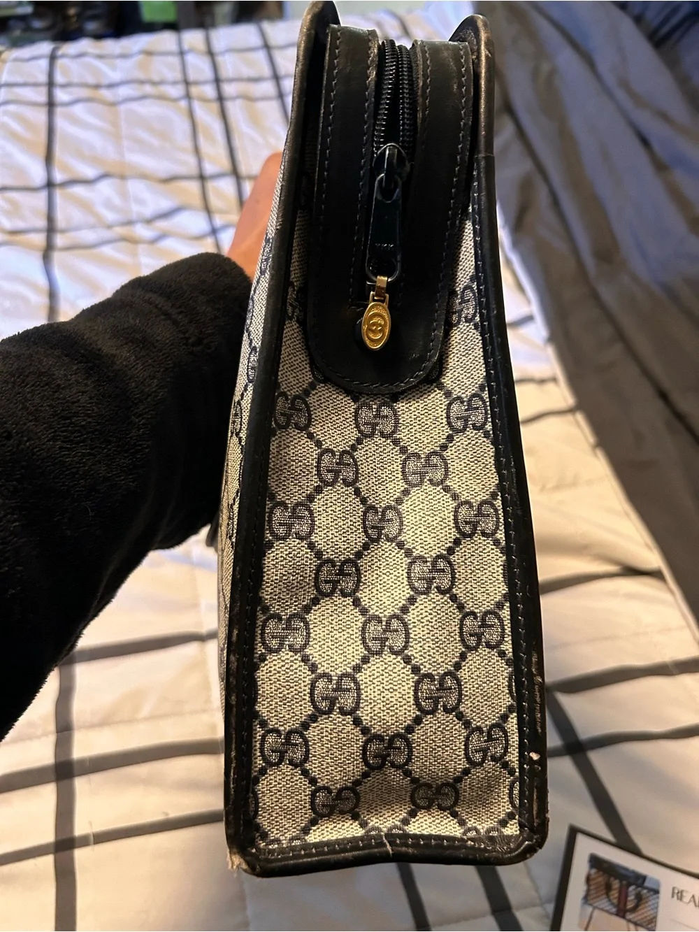 Gucci GG Supreme Briefcase Tote in Beige with Blue and Red Stripe